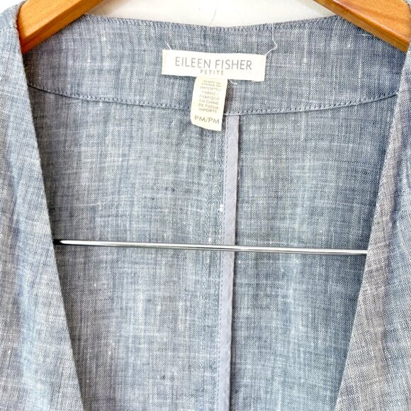 Eileen Fisher Organic Linen Blue Duster Jacket Open Front Lagenlook Mature - Picture 4 of 9